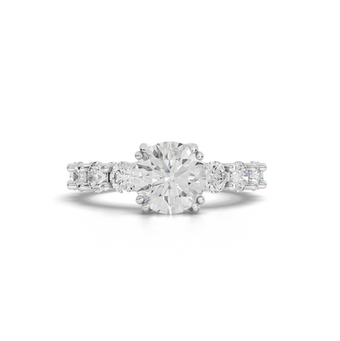 4.01 Ct Round Solitaire with Tapered Side Stones Lab Grown Diamond Ring