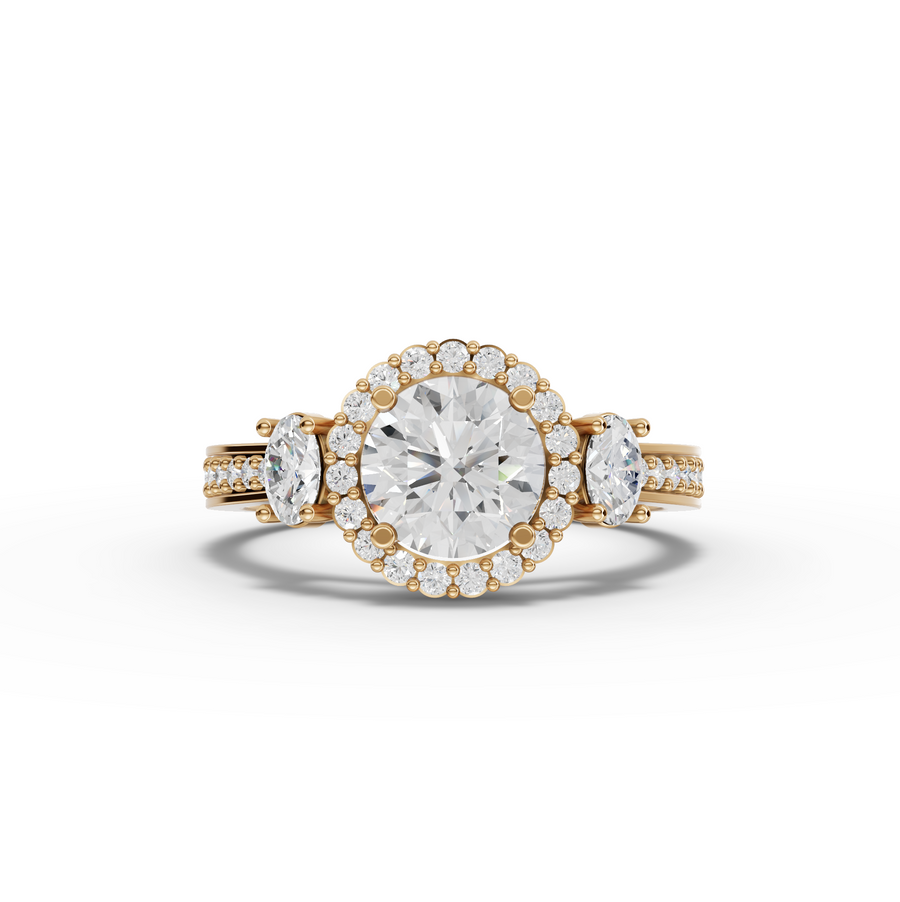 1.48 Ct Round Halo With Side Stone Ring 1.00 Ct Center