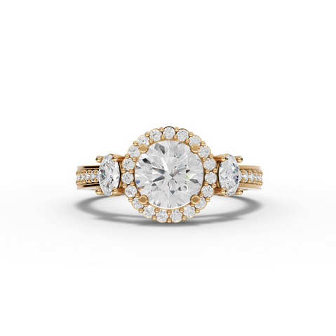 1.48 Ct Round Halo with Oval Side Stones Lab Grown Diamond Engagement Ring