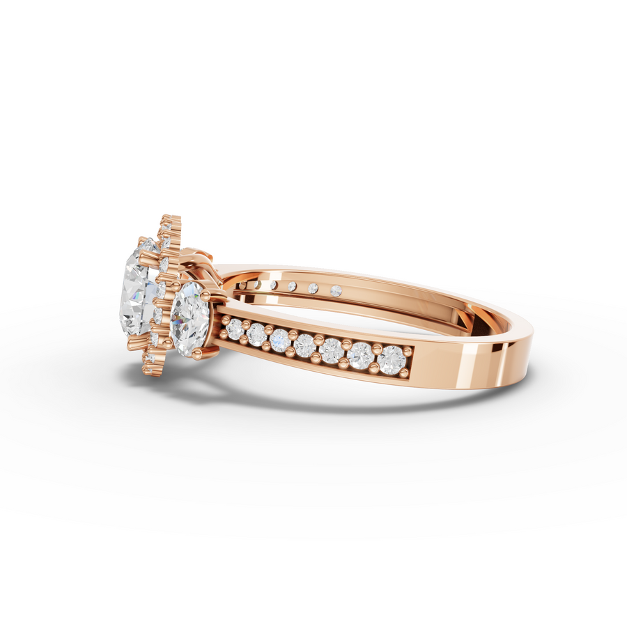 1.48 Ct Round Halo With Side Stone Ring 1.00 Ct Center
