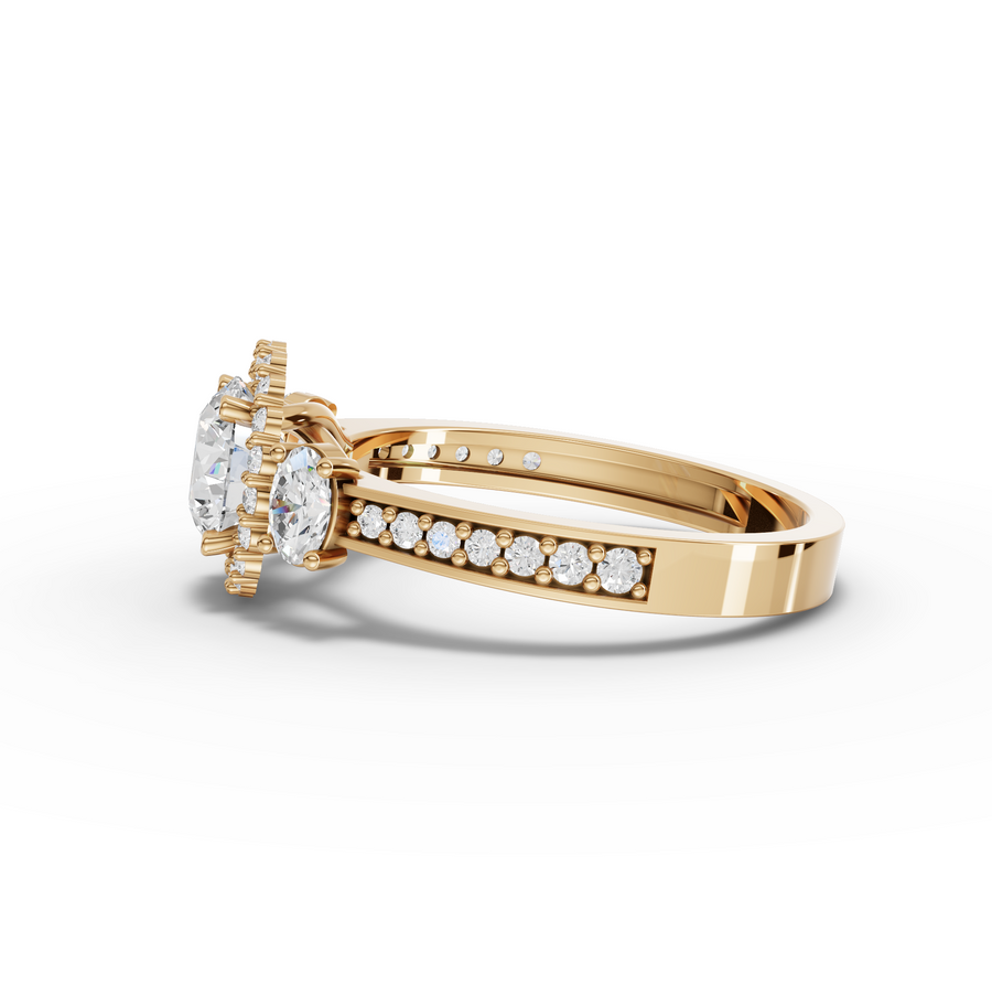 1.48 Ct Round Halo With Side Stone Ring 1.00 Ct Center