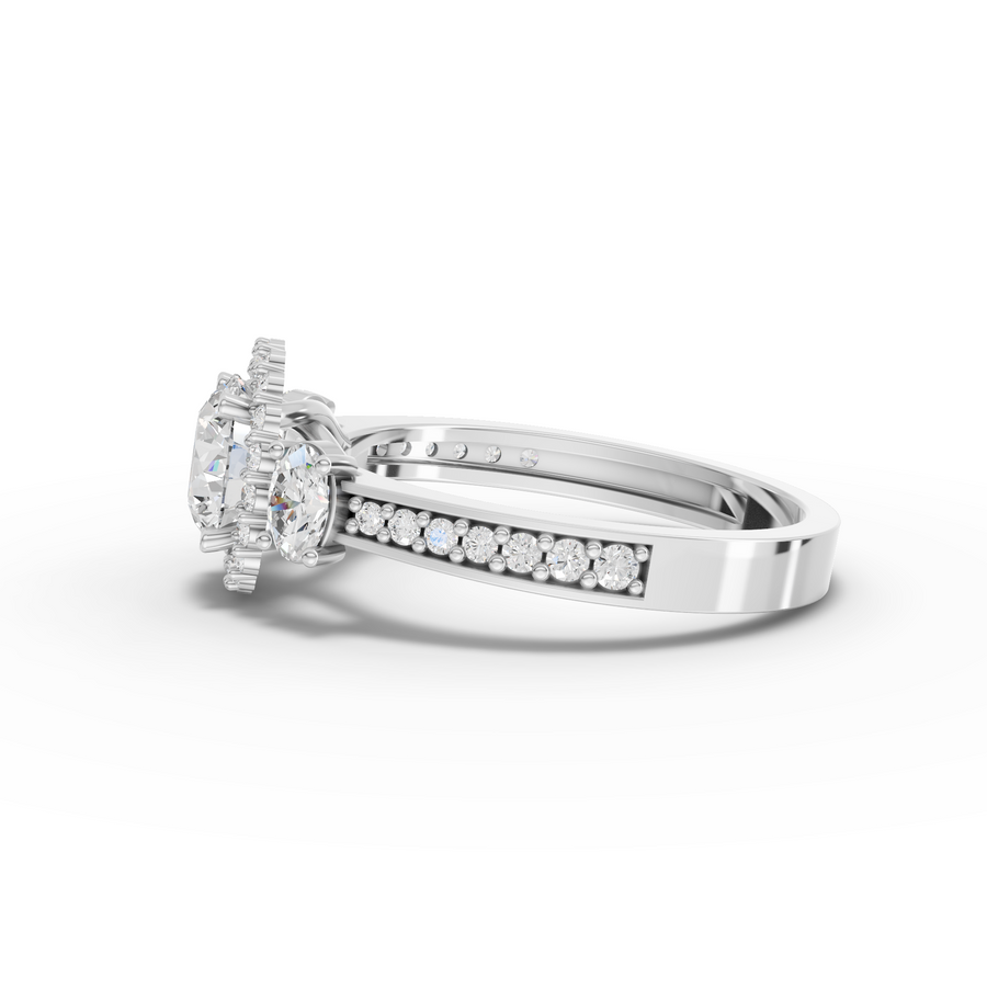 1.48 Ct Round Halo With Side Stone Ring 1.00 Ct Center