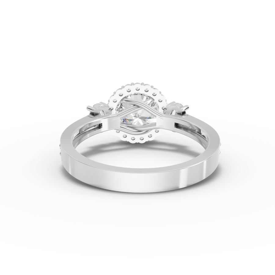 1.48 Ct Round Halo With Side Stone Ring 1.00 Ct Center
