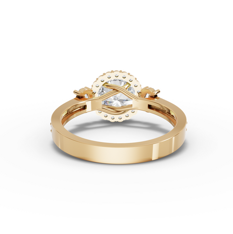 1.48 Ct Round Halo with Oval Side Stones Lab Grown Diamond Engagement Ring