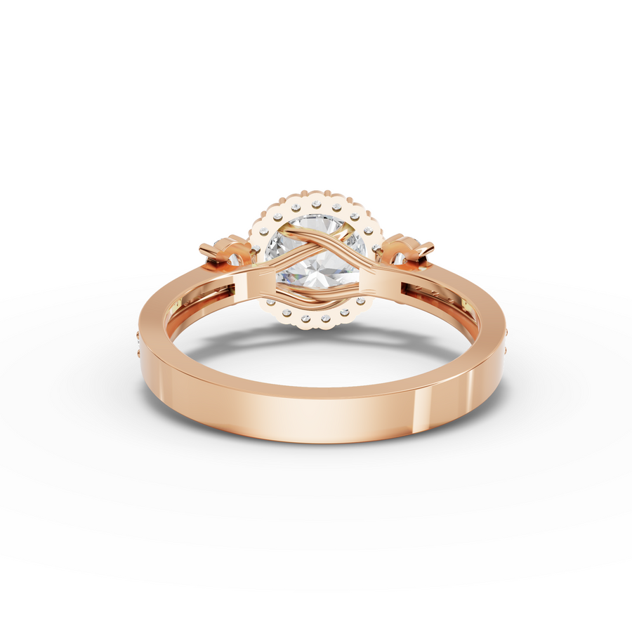 1.48 Ct Round Halo With Side Stone Ring 1.00 Ct Center