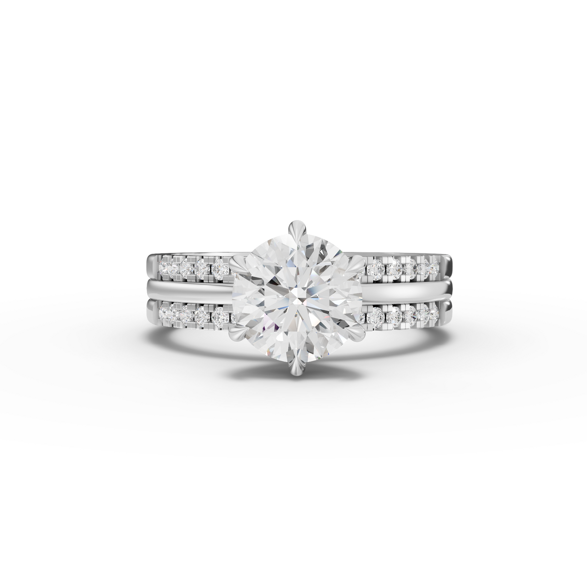 1.76 Ct Round Split Double Band Lab Grown Diamond Engagement Ring