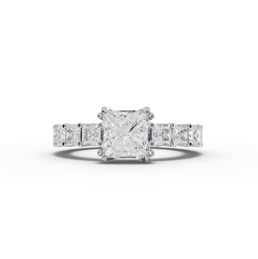 4.72 ct princess solitaire lab diamond full eternity ring with 1.50 ct center stone and diamond-set band