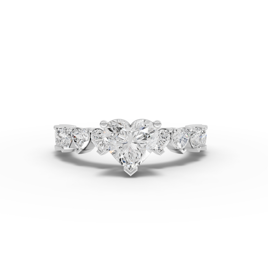 2.31 ct heart solitaire lab diamond half eternity ring with 1.00 ct center and heart-shaped side stones
