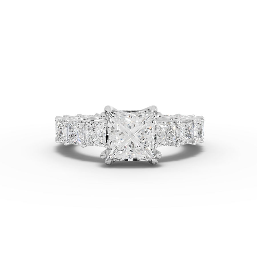 6.57 ct princess lab diamond full eternity ring with 2.00 ct center stone and continuous square-cut diamond band