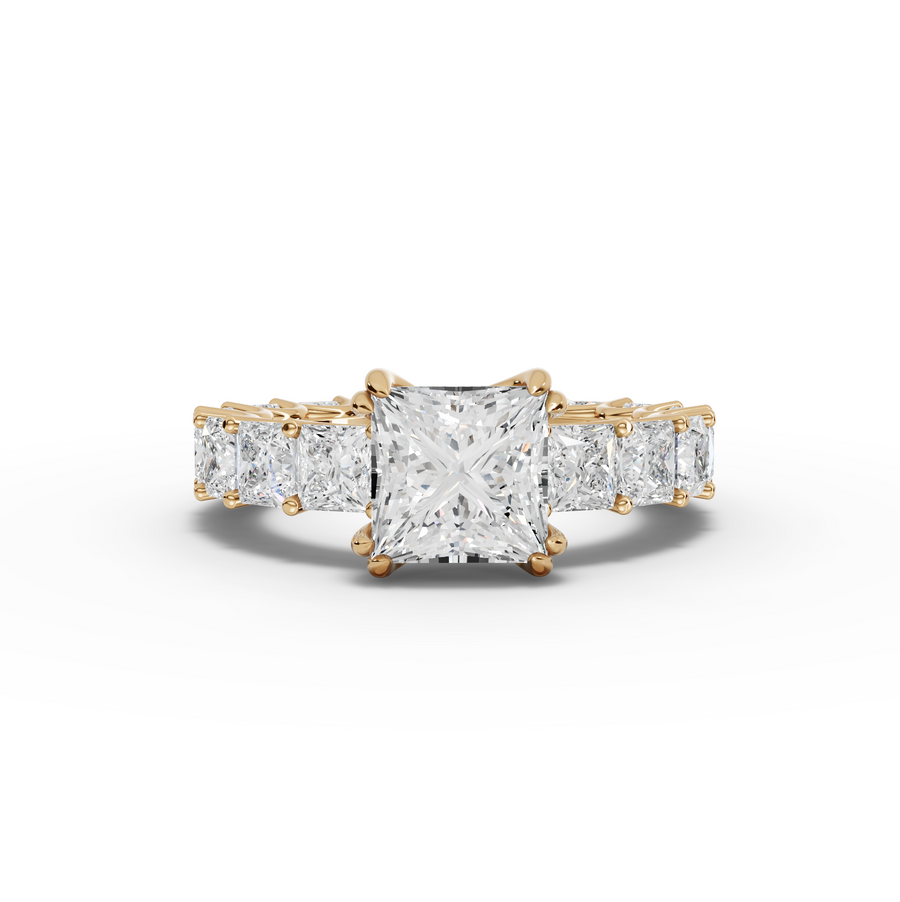 6.57 Ct Princess Solitaire With Side Stone Ring 2.00 Ct Center