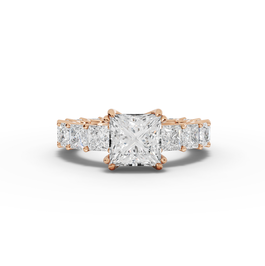 6.57 Ct Princess Solitaire With Side Stone Ring 2.00 Ct Center