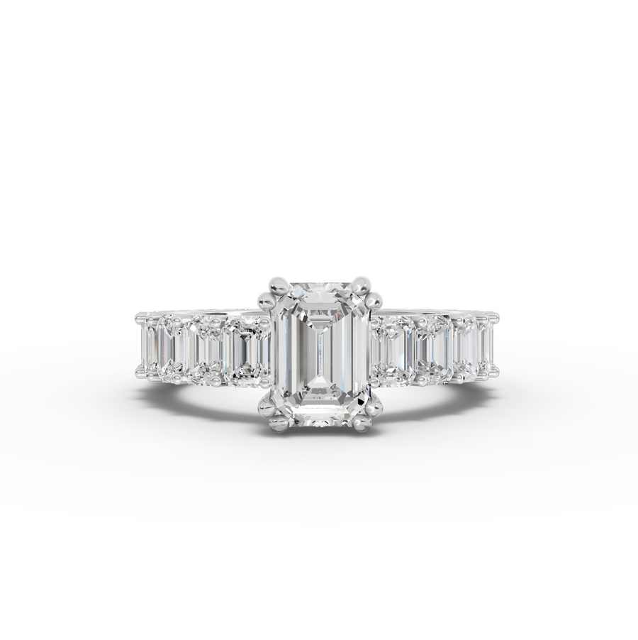 5.29 ct emerald lab diamond full eternity ring with 1.50 ct emerald cut center stone