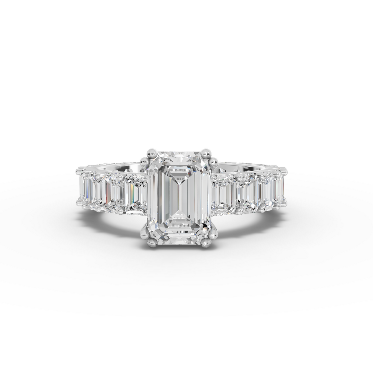 5.79 Ct Emerlad Lab Diamond Full Eternity Ring 2.00 Ct Center