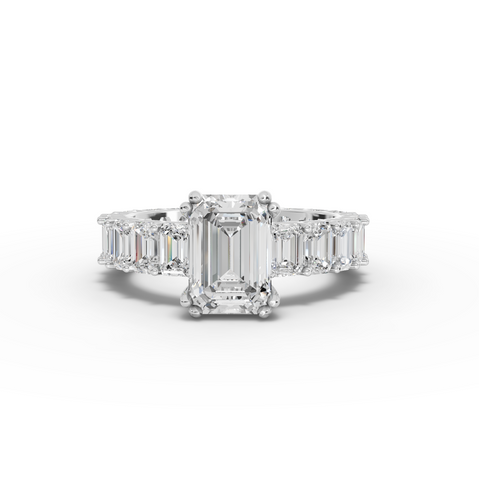 5.79 Ct Emerlad Lab Diamond Full Eternity Ring 2.00 Ct Center