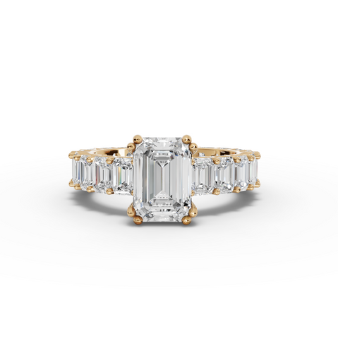5.79 Ct Emerlad Lab Diamond Full Eternity Ring 2.00 Ct Center