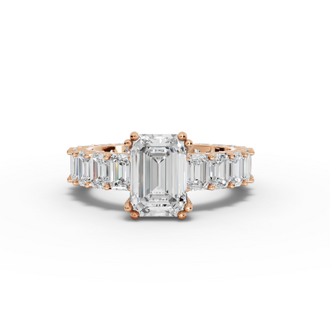 5.79 Ct Emerlad Lab Diamond Full Eternity Ring 2.00 Ct Center