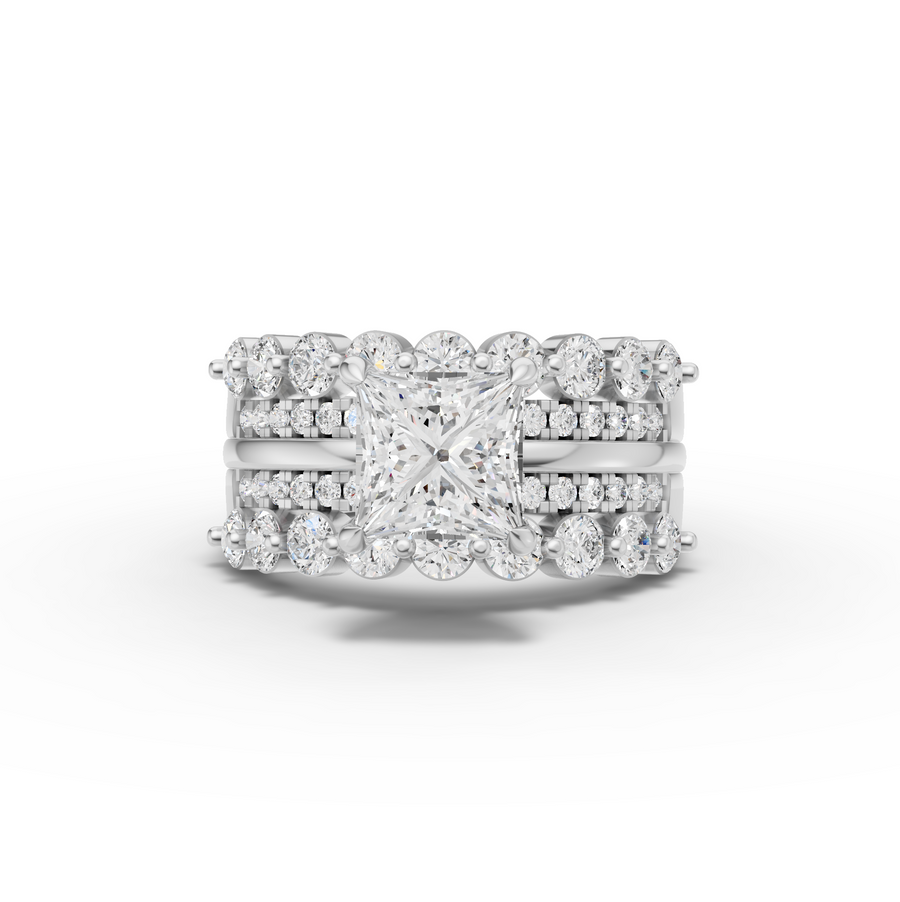 2.82 ct princess solitaire lab diamond double band eternity ring with 1.50 ct center and round accent stones