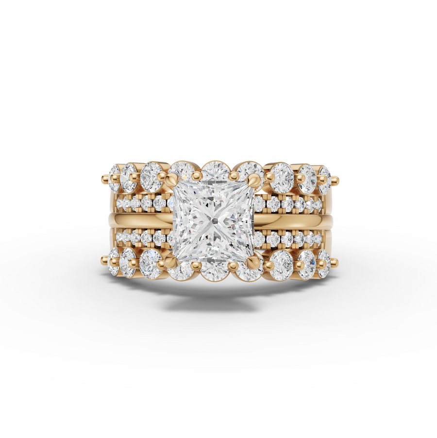 2.82 Ct Princess Solitaire With Double Band Set 1.5 Ct Center