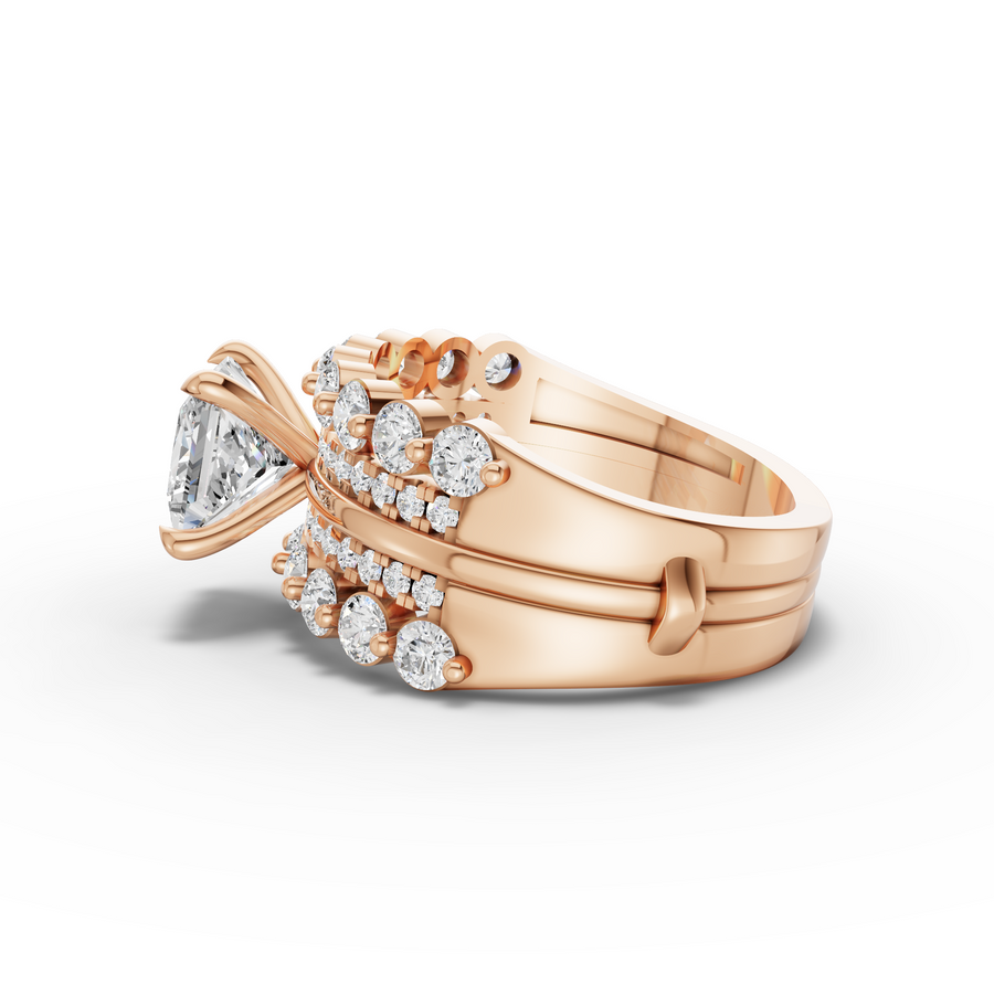 2.82 Ct Princess Solitaire With Double Band Set 1.5 Ct Center