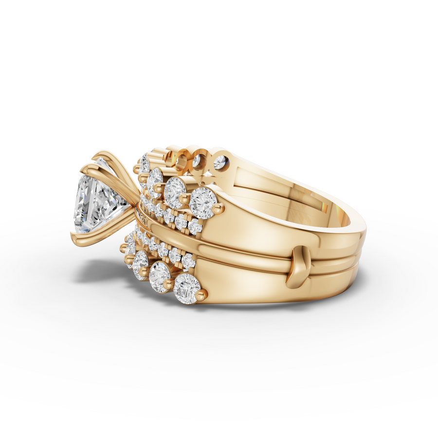 2.82 Ct Princess Solitaire With Double Band Set 1.5 Ct Center