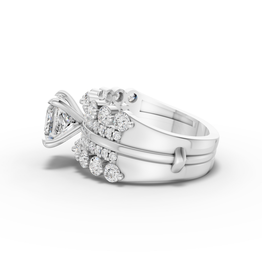 2.82 Ct Princess Solitaire With Double Band Set 1.5 Ct Center