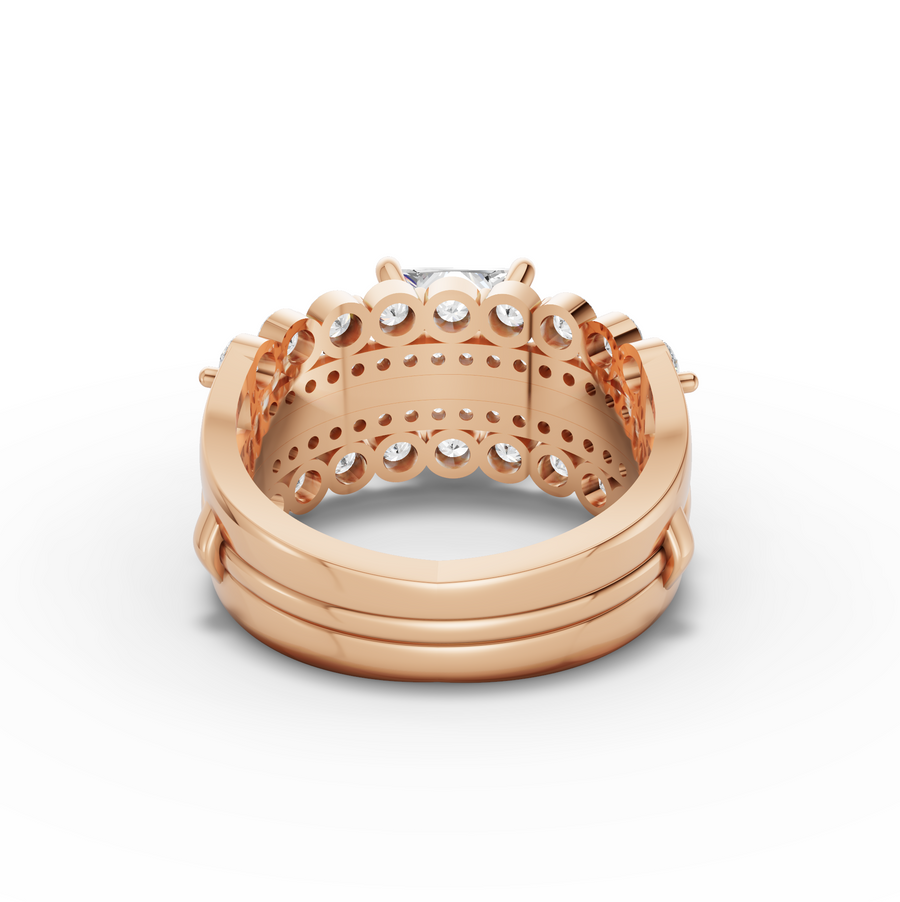 2.82 Ct Princess Solitaire With Double Band Set 1.5 Ct Center