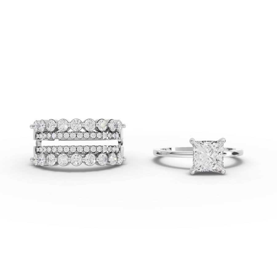 2.82 Ct Princess Solitaire With Double Band Set 1.5 Ct Center