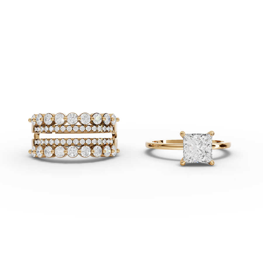 2.82 Ct Princess Solitaire With Double Band Set 1.5 Ct Center