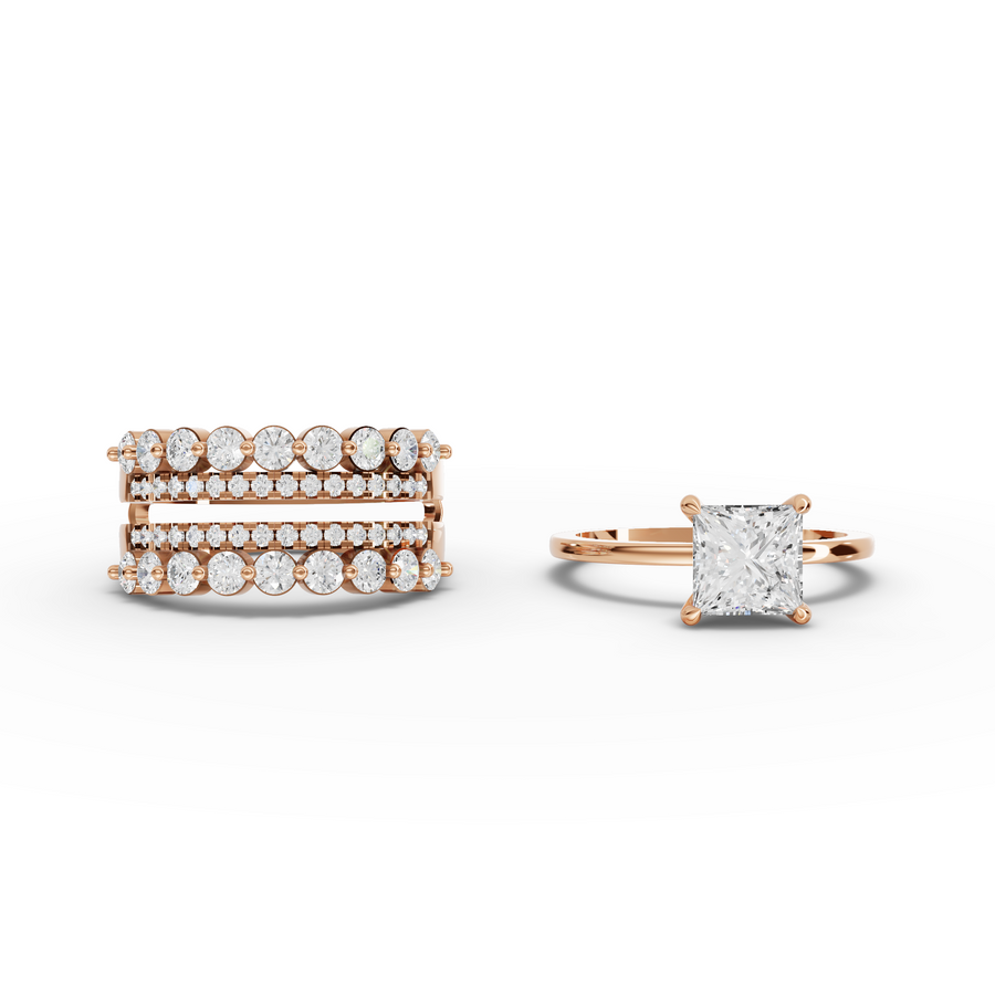 2.82 Ct Princess Solitaire With Double Band Set 1.5 Ct Center