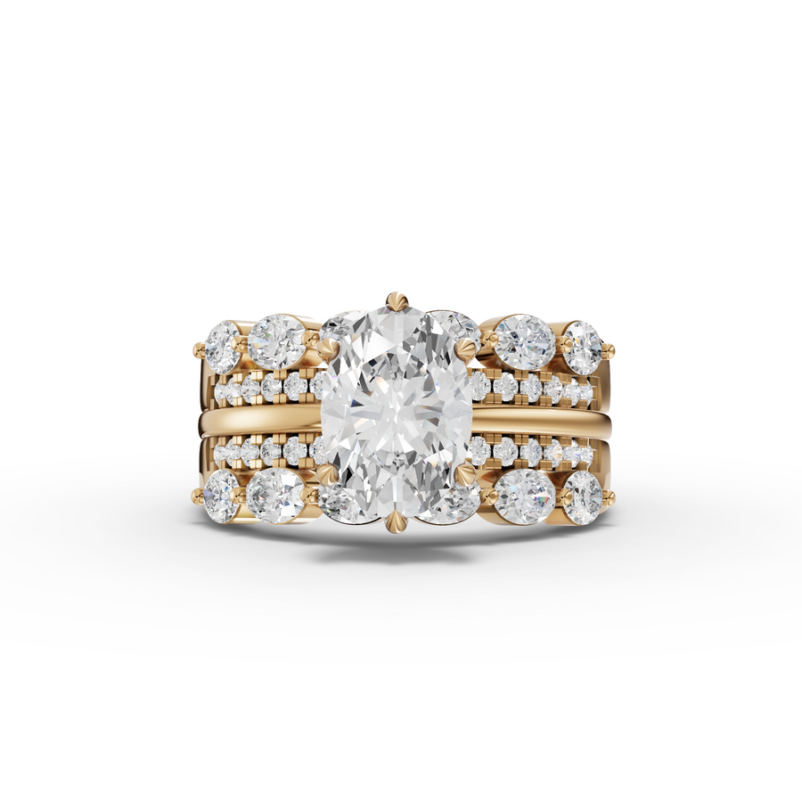2.77 Ct Oval Solitaire With Double Band Set 1.5 Ct Center