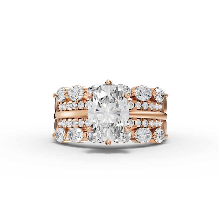 2.77 Ct Oval Solitaire With Double Band Set 1.5 Ct Center