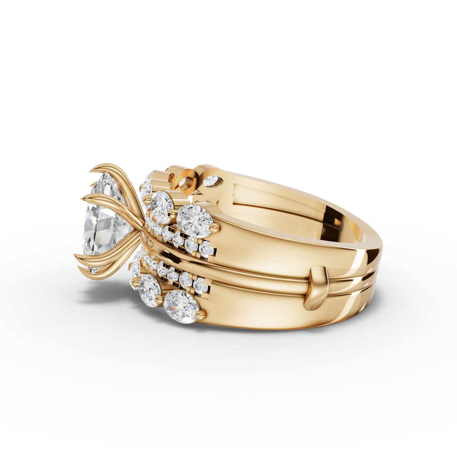 2.77 Ct Oval Solitaire With Double Band Set 1.5 Ct Center