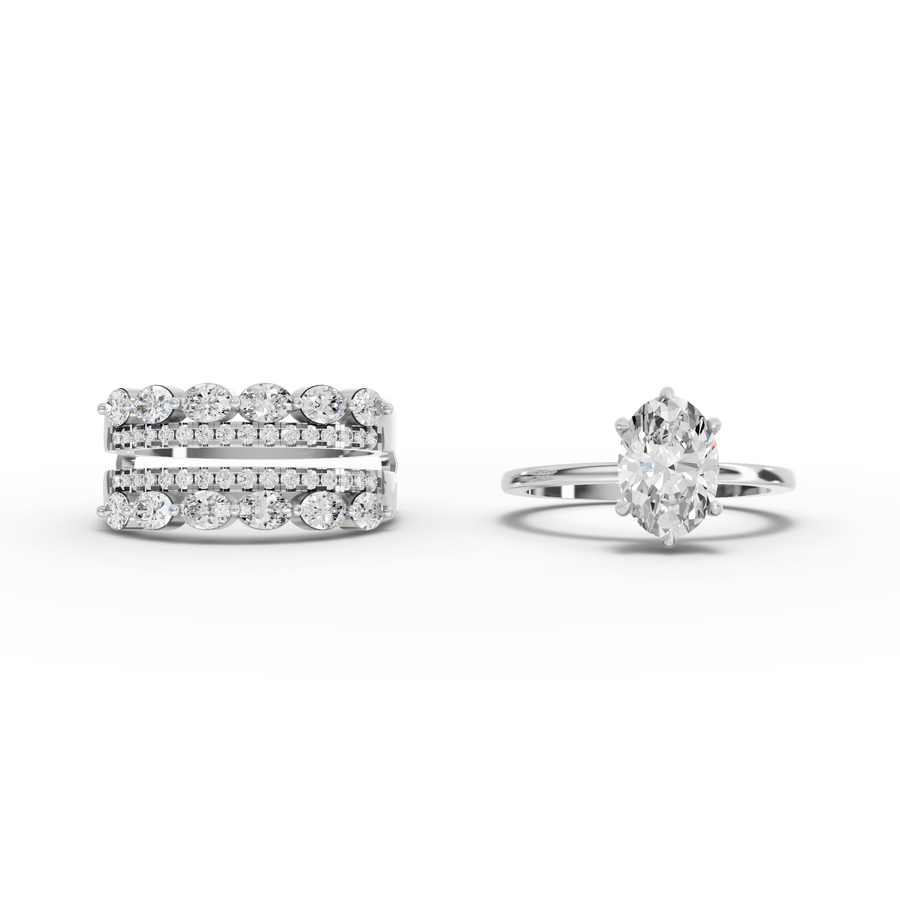 2.77 Ct Oval Solitaire With Double Band Set 1.5 Ct Center