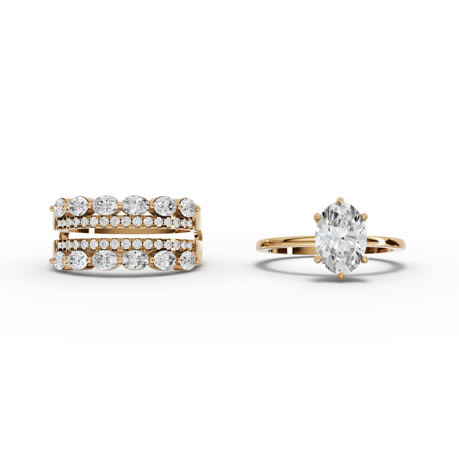 2.77 Ct Oval Solitaire With Double Band Set 1.5 Ct Center