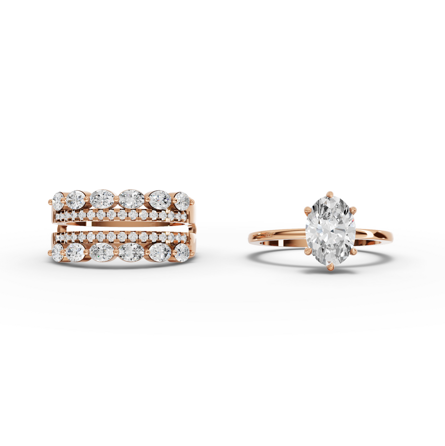 2.77 Ct Oval Solitaire With Double Band Set 1.5 Ct Center