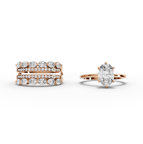 2.77 Ct Oval Solitaire Lab Diamond Double Band Half Eternity Ring  Set 1.50 Ct Center