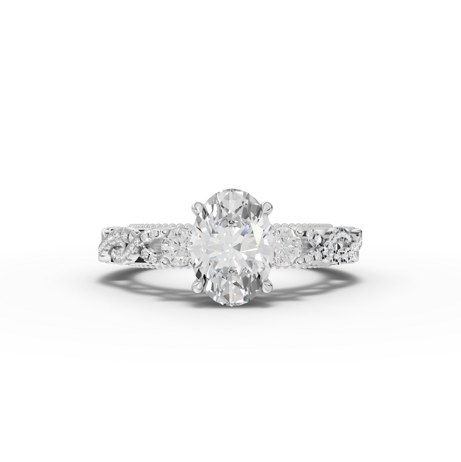 1.86 ct oval lab diamond twist ring with 1.50 ct center stone and pavé accent infinity band