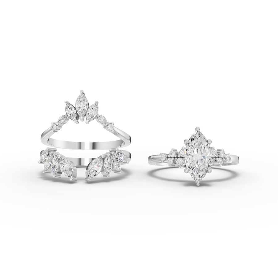1.88 Ct Marquise Floral Halo Ring Set 1.00 Ct Center