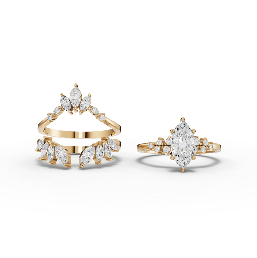 1.88 Ct Marquise Floral Halo Ring Set 1.00 Ct Center