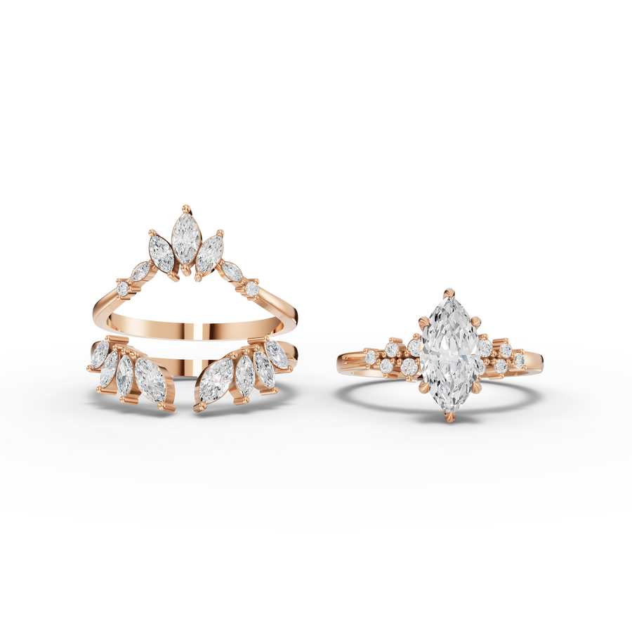 1.88 Ct Marquise Floral Halo Ring Set 1.00 Ct Center