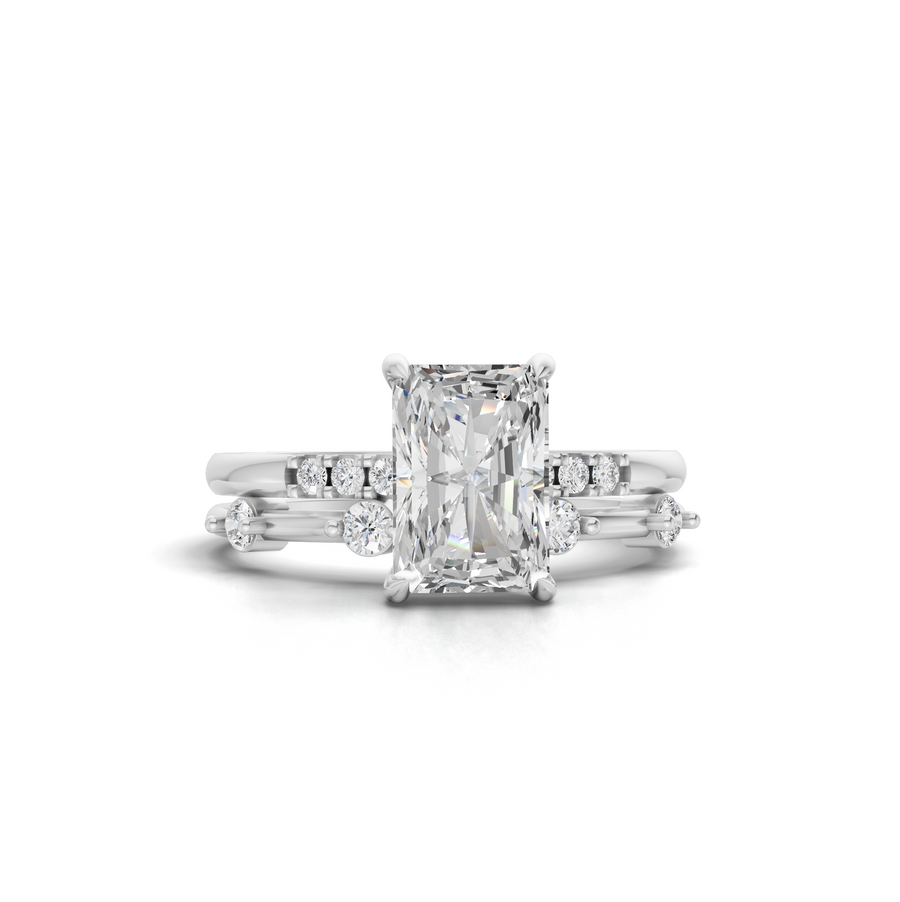 1.74 ct radiant lab diamond double band ring with 1.5 ct center stone solitaire engagement design