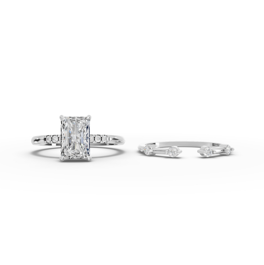 1.74 Ct Radiant Solitaire With Side Band Ring Set 1.5 Ct Center