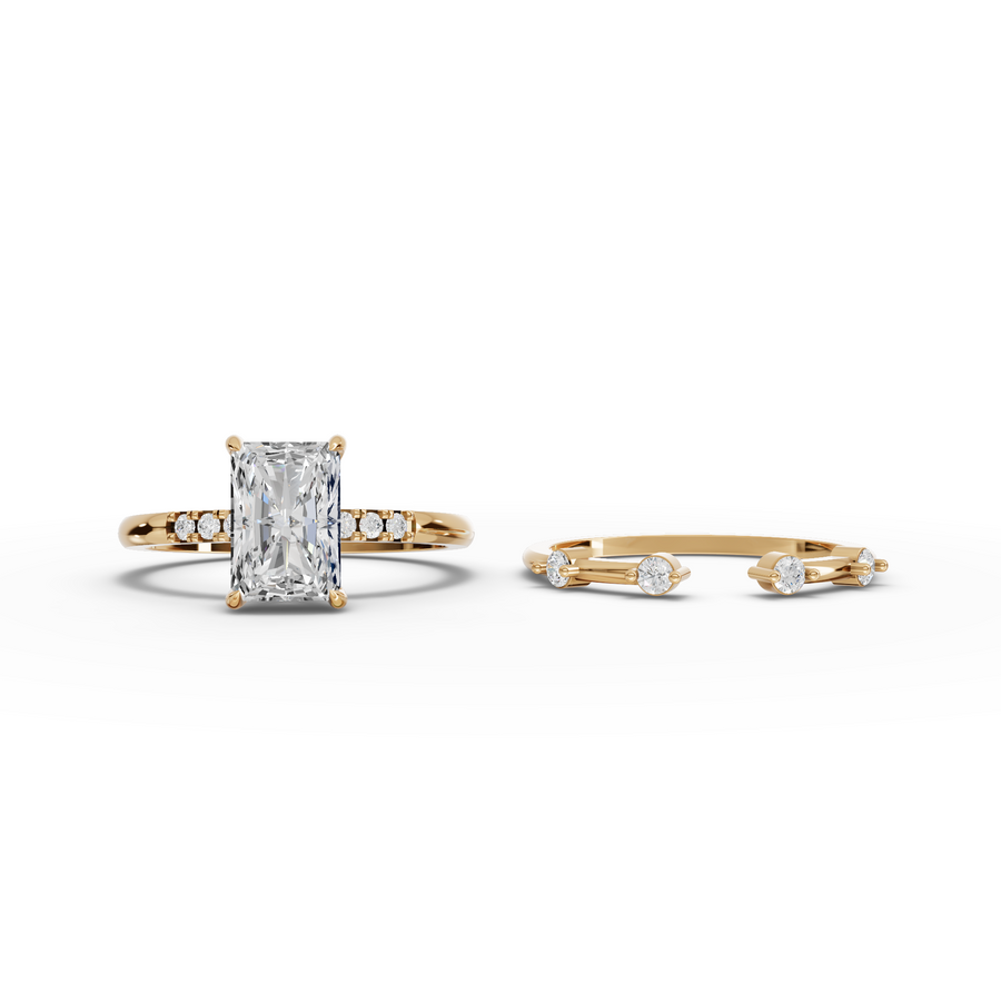 1.74 Ct Radiant Solitaire With Side Band Ring Set 1.5 Ct Center
