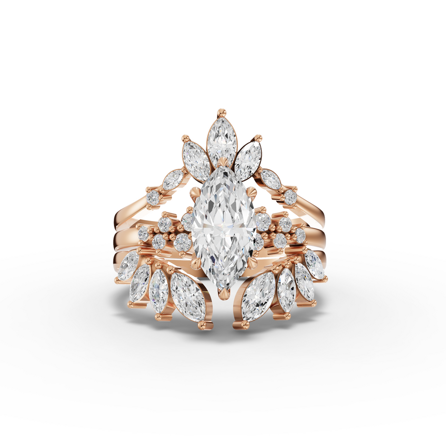 1.88 Ct Marquise Floral Halo Ring Set 1.00 Ct Center