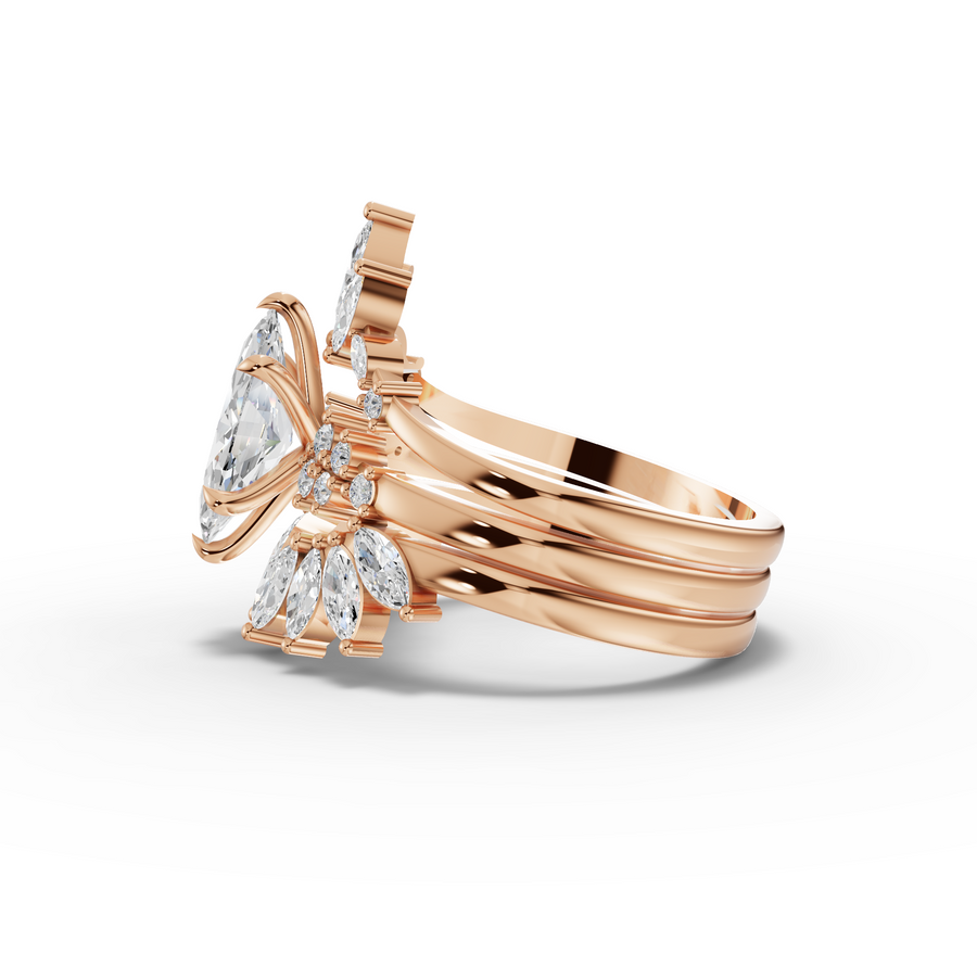 1.88 Ct Marquise Floral Halo Ring Set 1.00 Ct Center