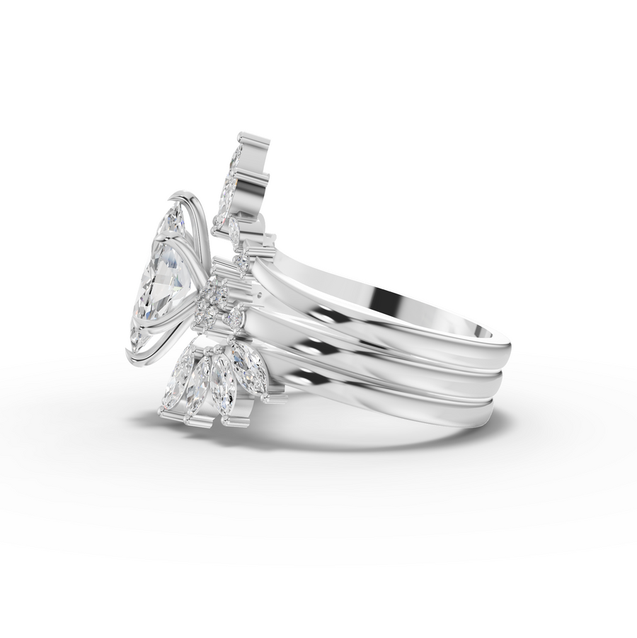 1.88 Ct Marquise Floral Halo Ring Set 1.00 Ct Center