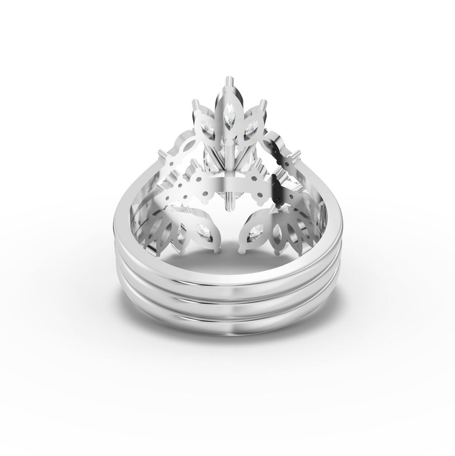 1.88 Ct Marquise Floral Halo Ring Set 1.00 Ct Center