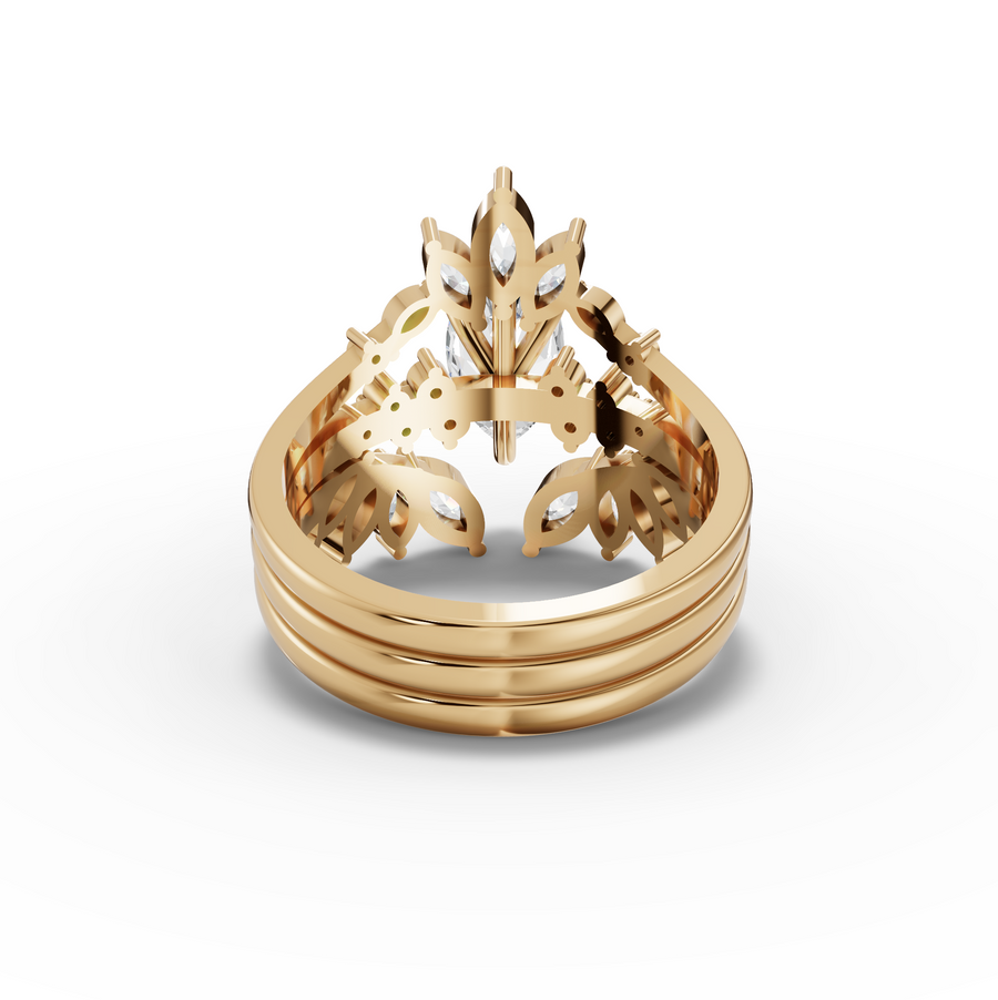 1.88 Ct Marquise Floral Halo Ring Set 1.00 Ct Center