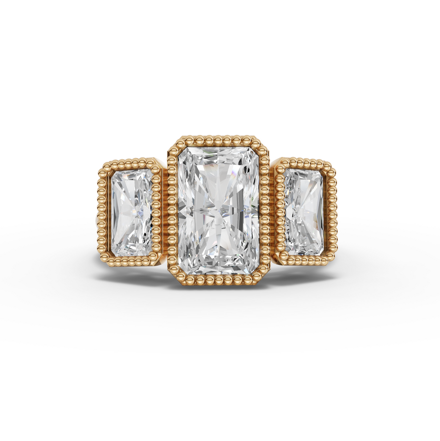 4.00 Ct Radiant Bezel Three Stone Ring 2.00 Ct Center