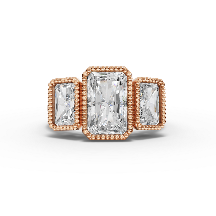 4.00 Ct Radiant Bezel Three Stone Ring 2.00 Ct Center